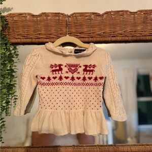 Ralph Lauren Cream and Red Fair Isle Peplum Knit Top